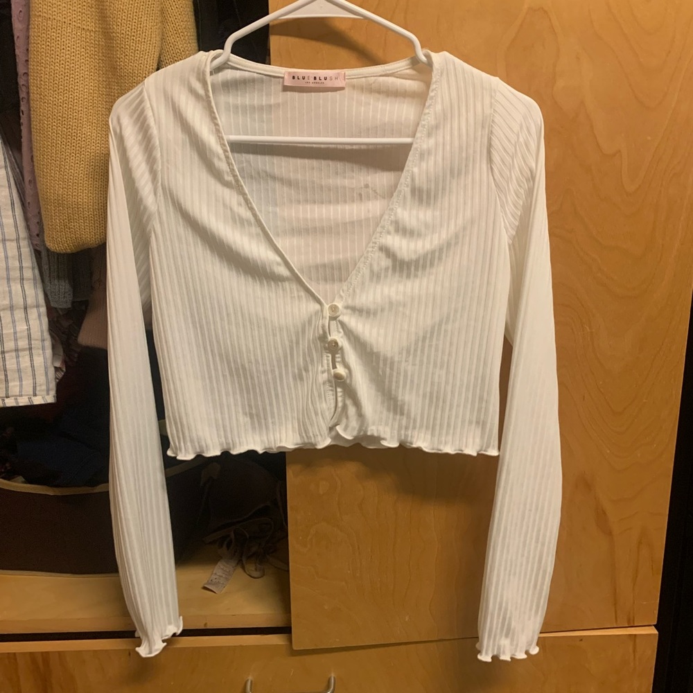 Blue blush white long sleeve top size small